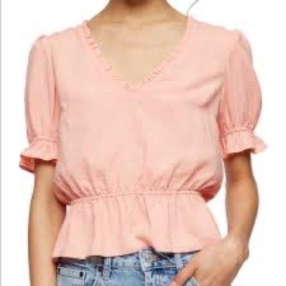 NWT Topshop Morgan Ruffle Trim Peplum Top Blue Size 2 - Picture 8 of 8